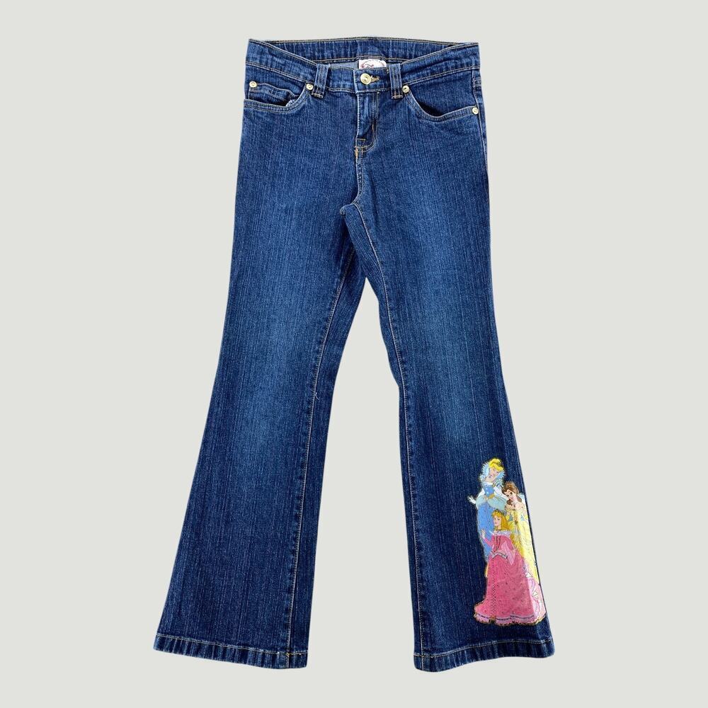 Disney Store Princess Jeans Girls 8 Bootcut Y2K Patch Denim